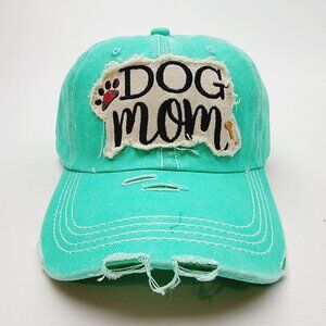 Dog Mom Distressed Relaxed Cotton Buckle Strap Full Cover Baseball Hat Cap Green